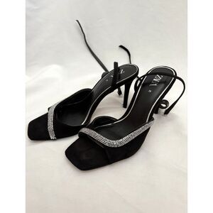 Zara Black Suede Jewel Detailed Heels Strappy Size 8.5 EU 39 Classy Pumps Formal
